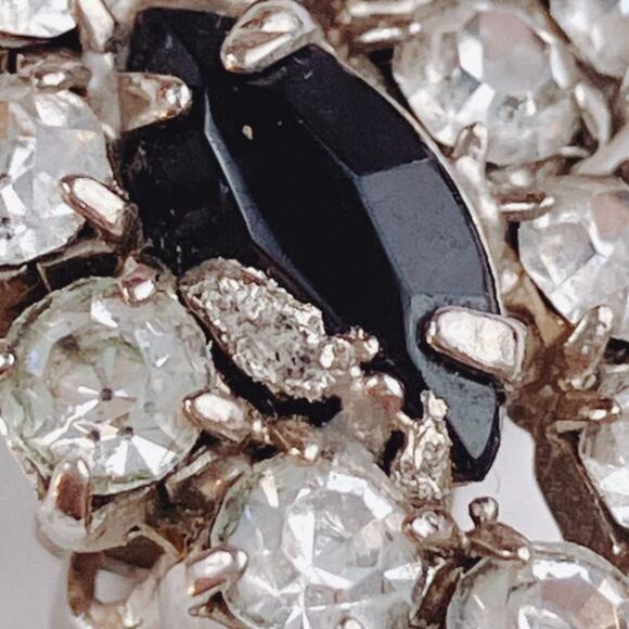 VTG Mid Century Clip On Earrings Rhinestone Crescent Silver Tone 1950s 1960s - Picture 10 of 12